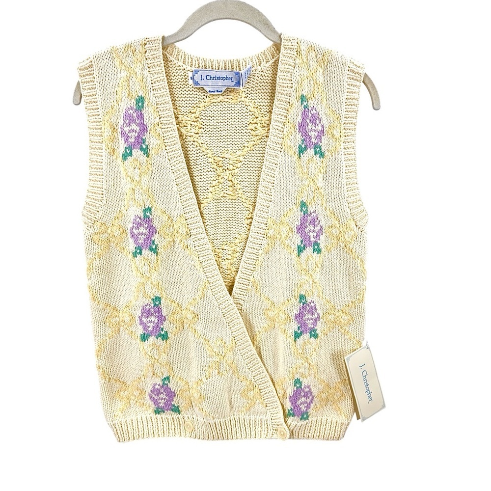 Vintage Sweater Vest Womens Medium Grandma Floral Wrap Cottage Fairy Whimsy NWT - Picture 10 of 10